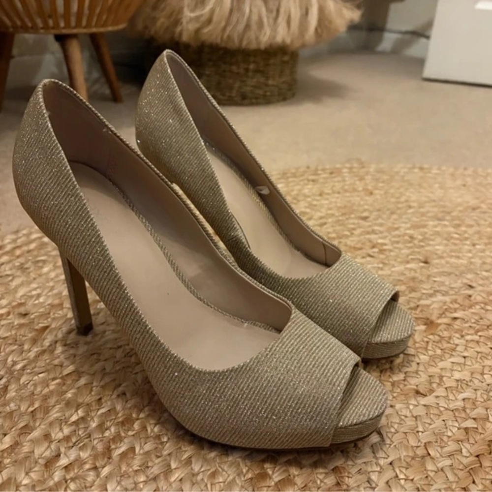 Gold Glitter Peep-Toe High Heels for Women